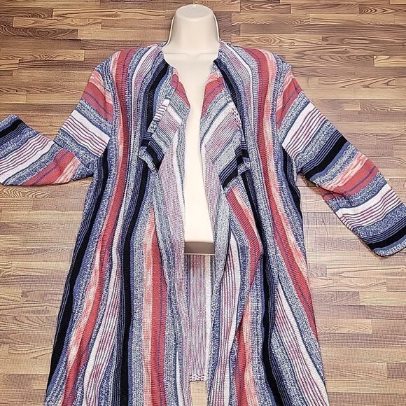 CB Open Front Multi colored Striped Cardigan Sweater Plus Size 1X - Picture 1 of 11
